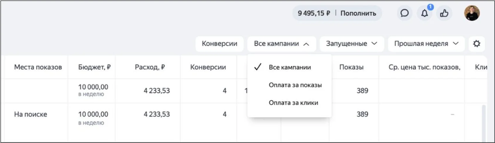 Для просмотра сводки по всей рекламе достаточно выбрать «Все кампании». Опция скоро будет доступна для всех аккаунтов Директа.