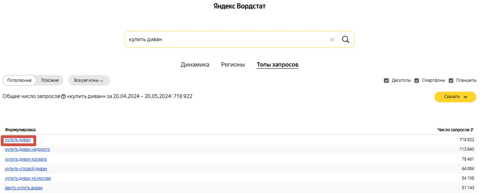 Как смотреть количество запросов в сервисе Яндекс.Wordstat - блог ANDATA