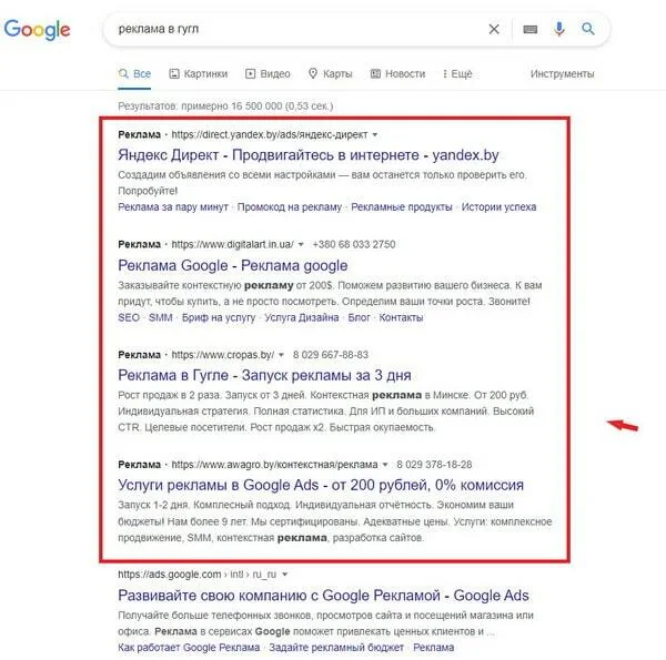 Места показа контекстной рекламы Google Ads