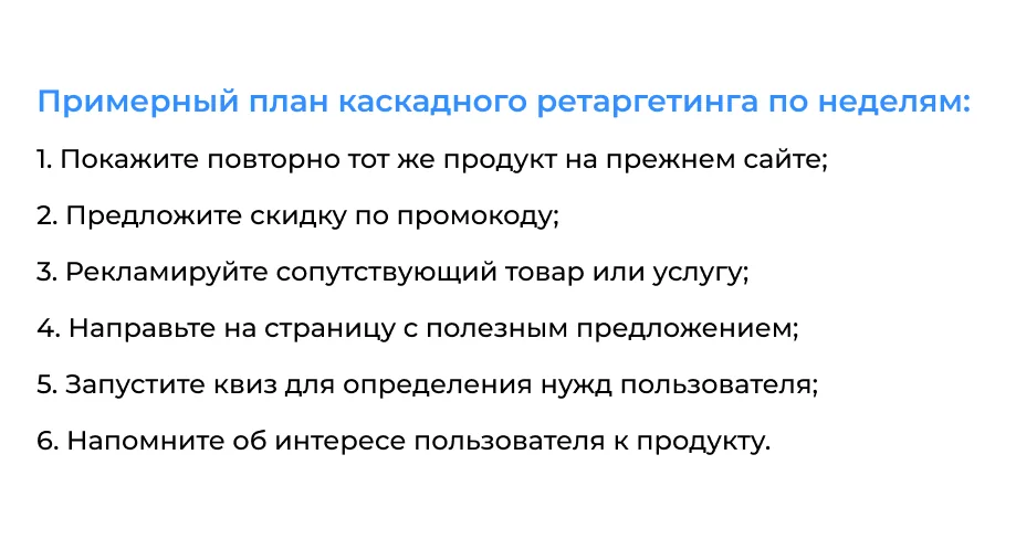 Примерный план каскадного ретаргетинга по неделям