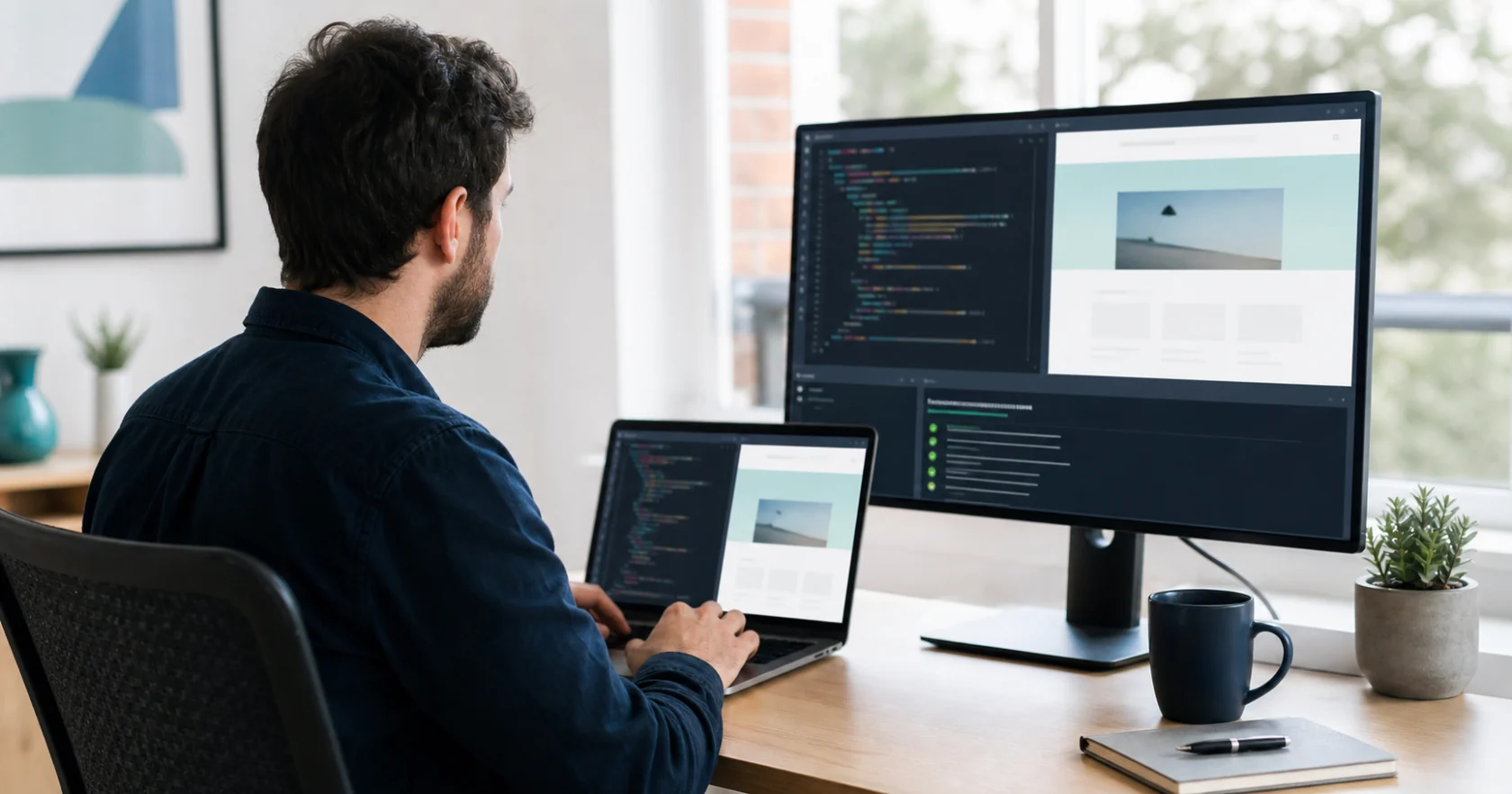 Разработчик проверяет код и страницу WordPress с помощью AI-агента
